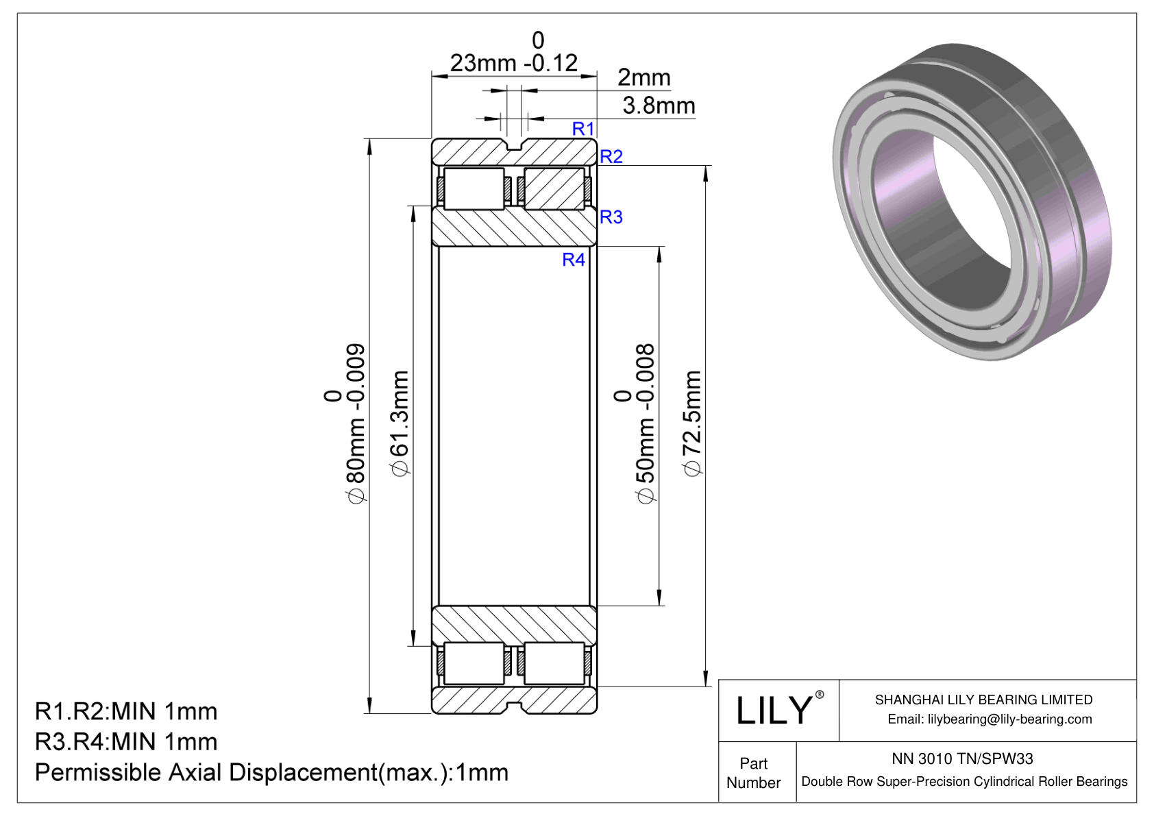 NN 3010 TN/SPW33 双列超精密圆柱滚子轴承 cad drawing