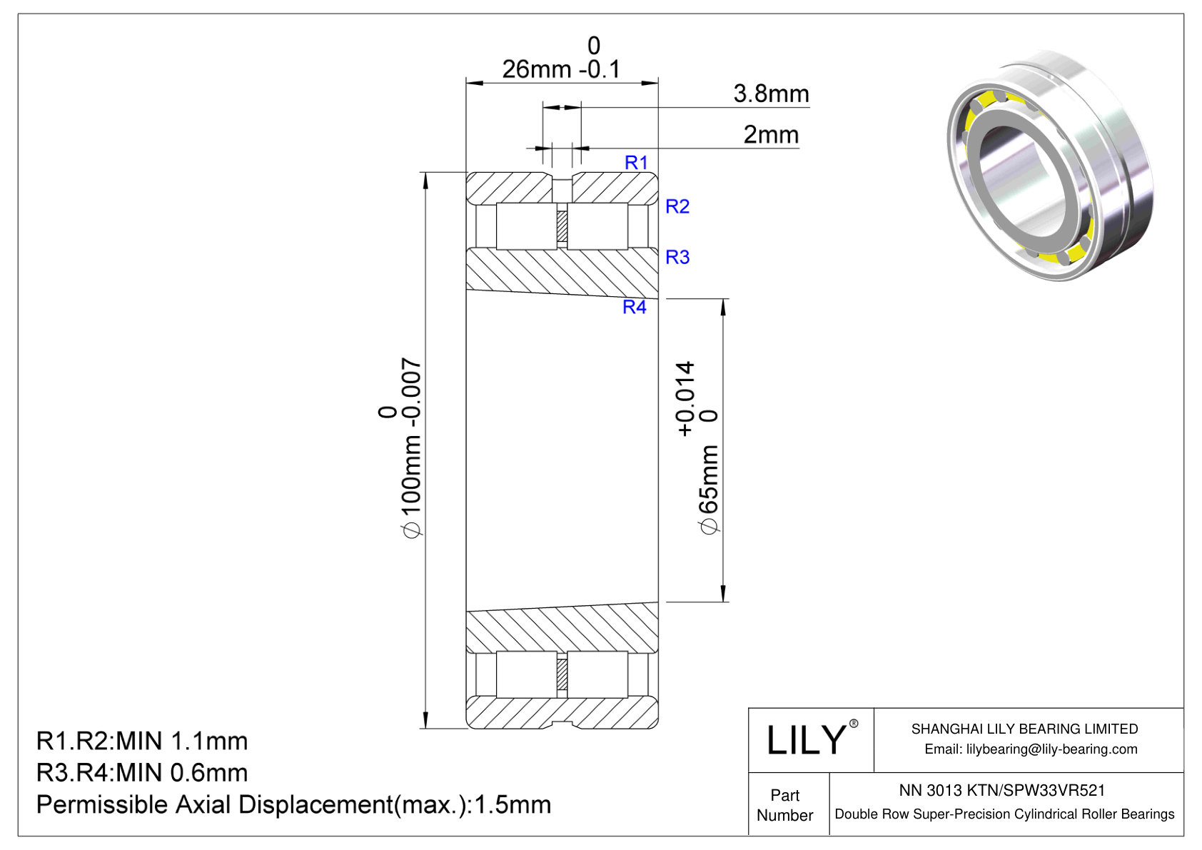 NN 3013 KTN/SPW33VR521 Rodamientos de Rodillos Cilíndricos de Doble Hilera y Superprecisión cad drawing