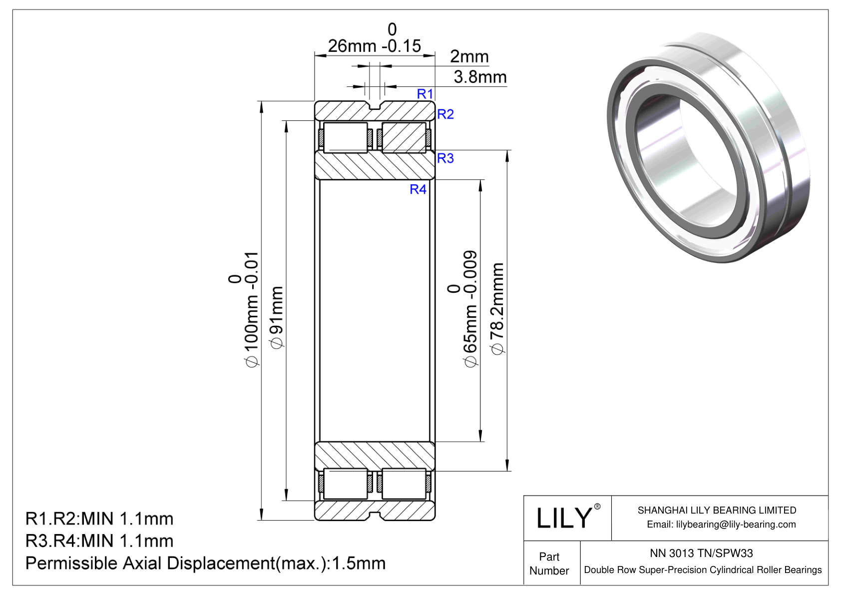 NN 3013 TN/SPW33 双列圆柱滚子轴承 cad drawing