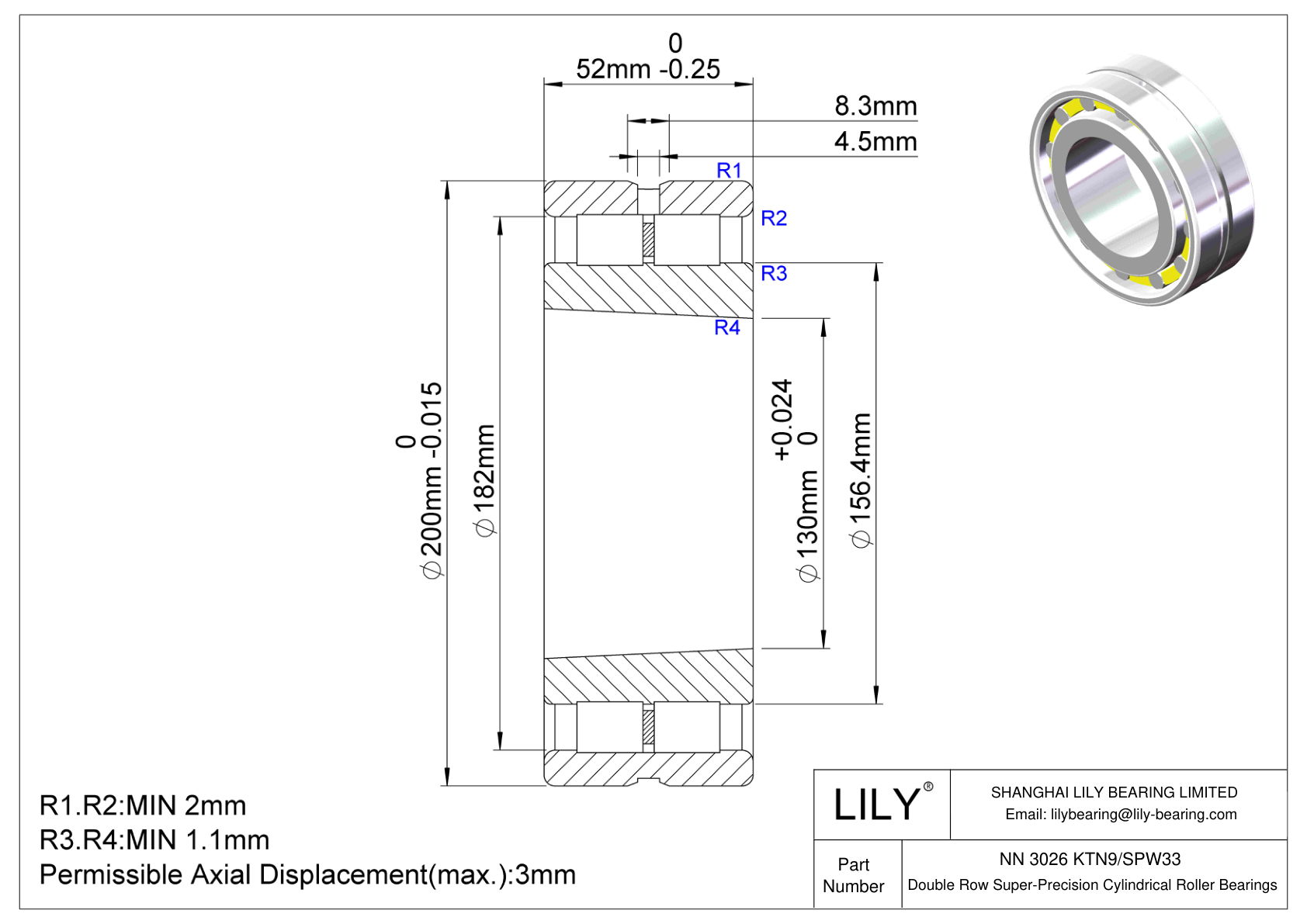 NN 3026 KTN9/SPW33 Rodamientos de Rodillos Cilíndricos de Doble Hilera y Superprecisión cad drawing