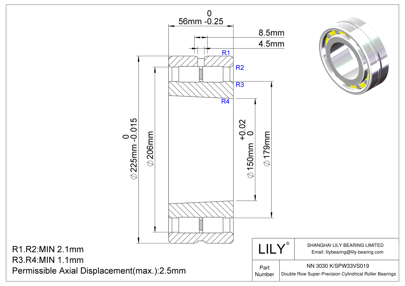 NN 3030 K/SPW33VS019 双列超精密圆柱滚子轴承 cad drawing