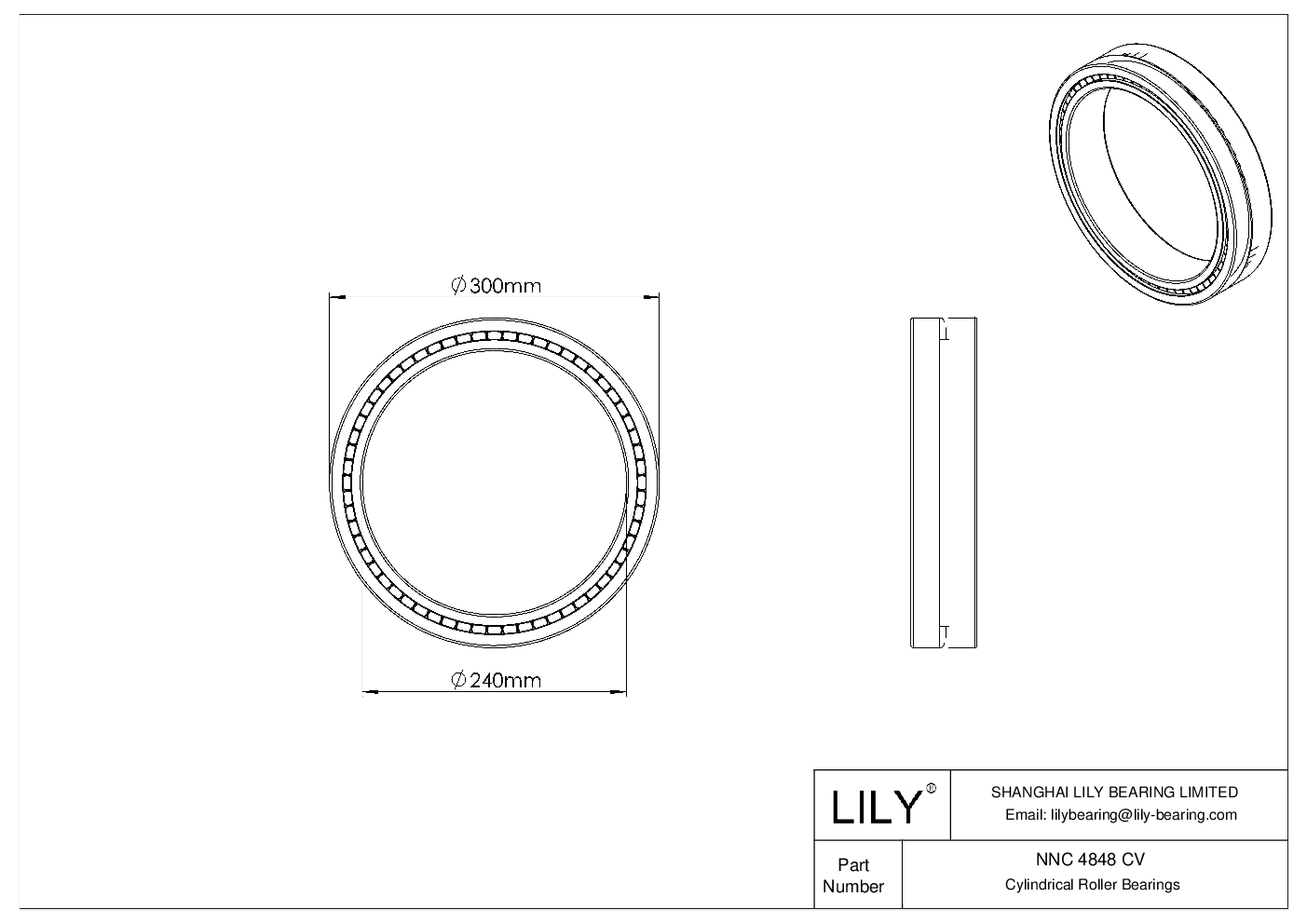 NNC 4848 CV Double Row Full Complement Cylindrical Roller Bearings cad drawing