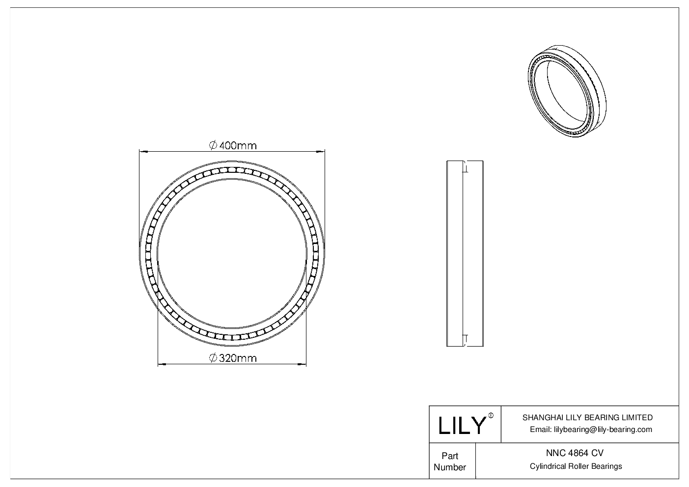 NNC 4864 CV Double Row Full Complement Cylindrical Roller Bearings cad drawing