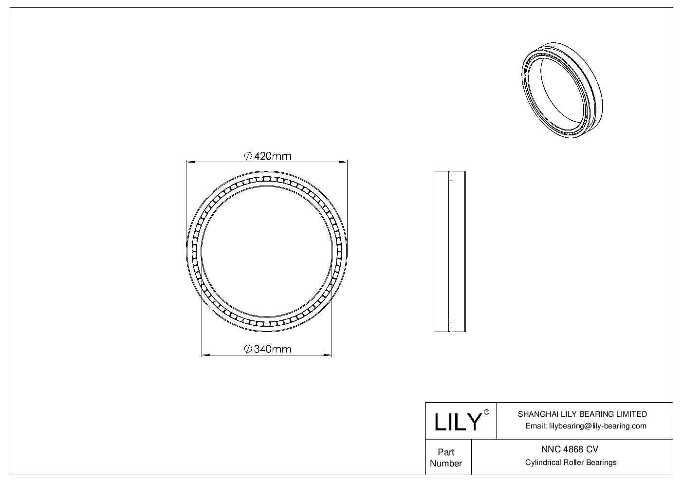 NNC 4868 CV Double Row Full Complement Cylindrical Roller Bearings cad drawing