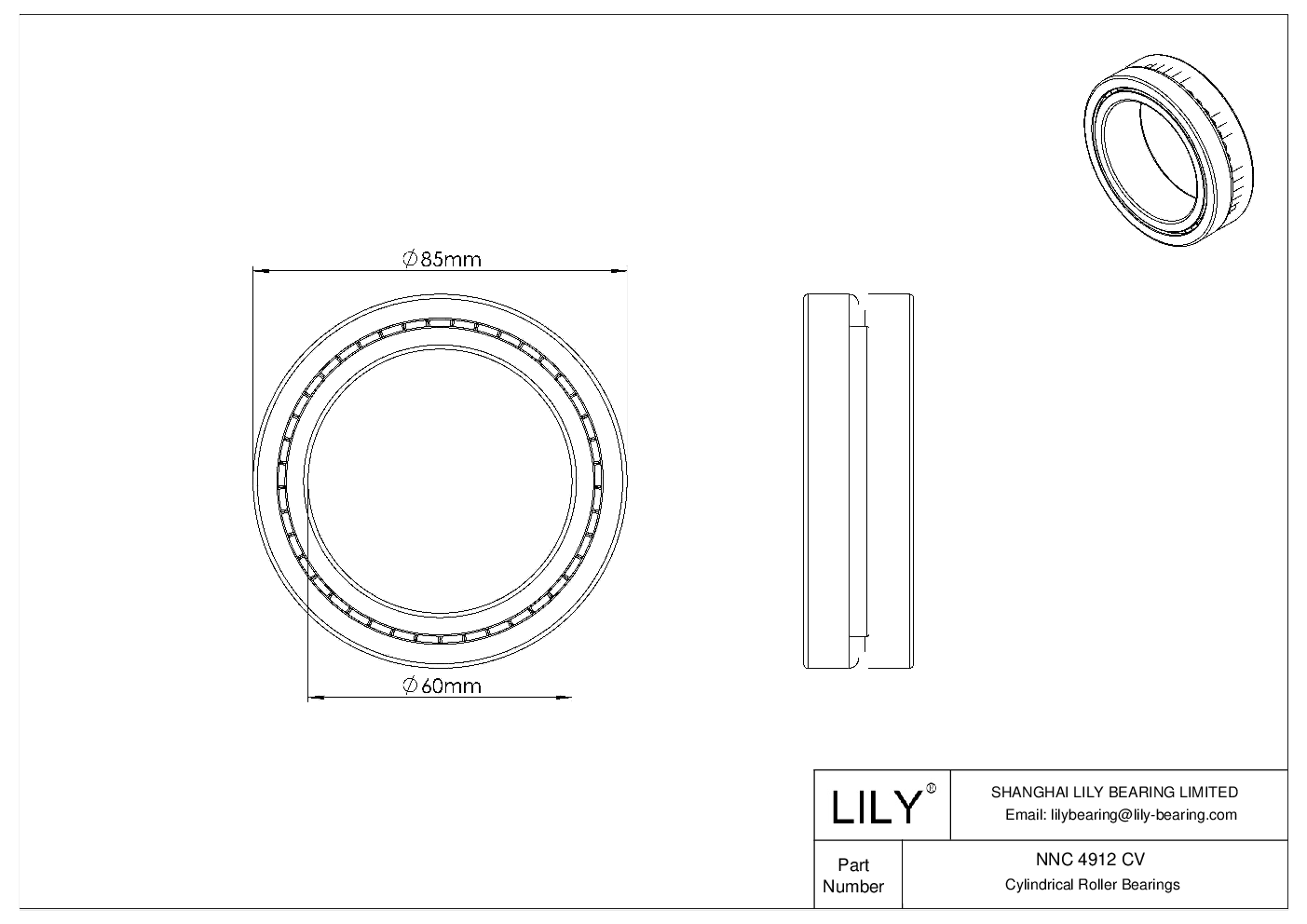 NNC 4912 CV Double Row Full Complement Cylindrical Roller Bearings cad drawing