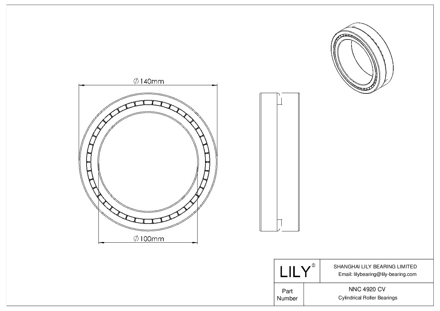 NNC 4920 CV Double Row Full Complement Cylindrical Roller Bearings cad drawing