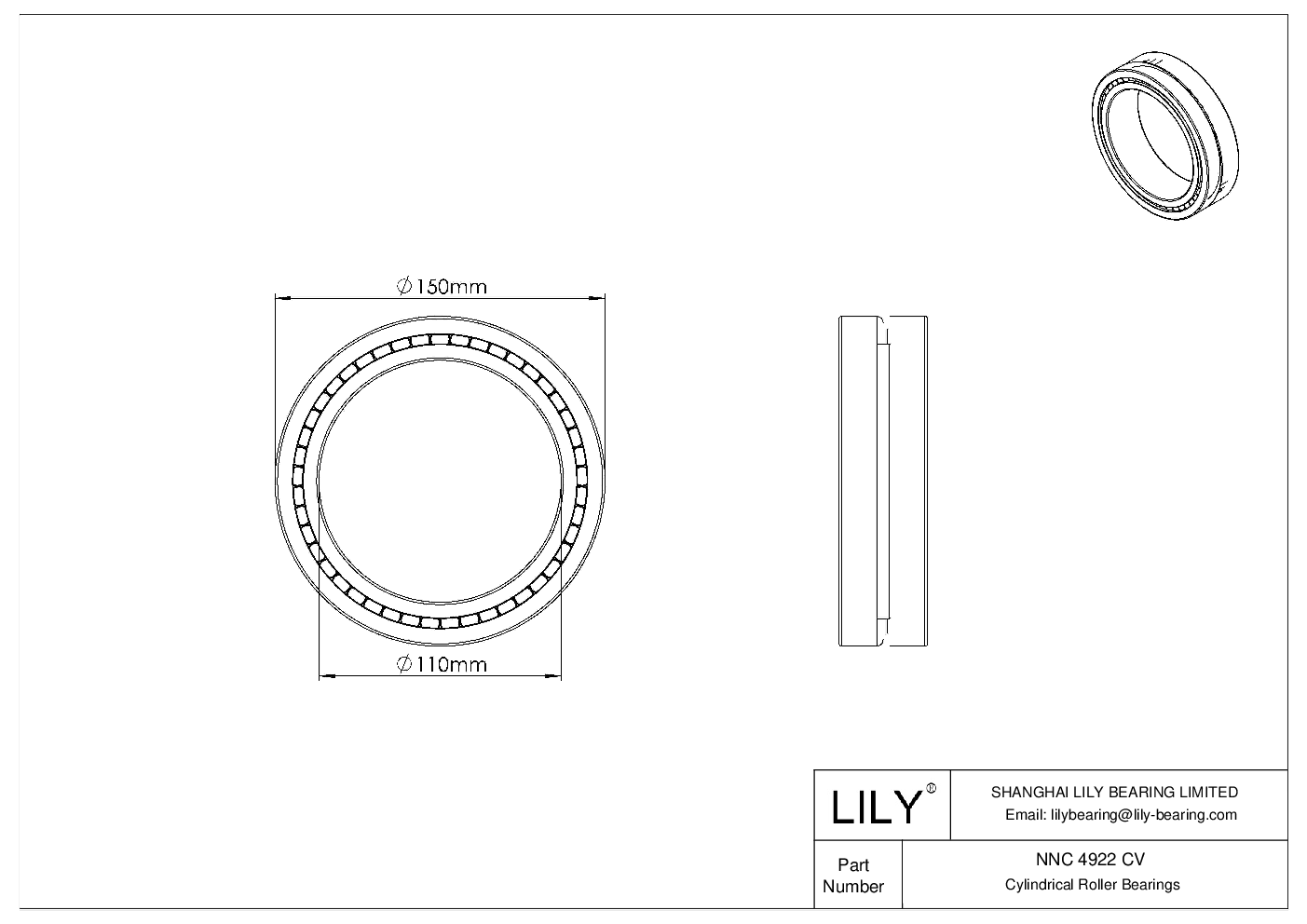 NNC 4922 CV Double Row Full Complement Cylindrical Roller Bearings cad drawing