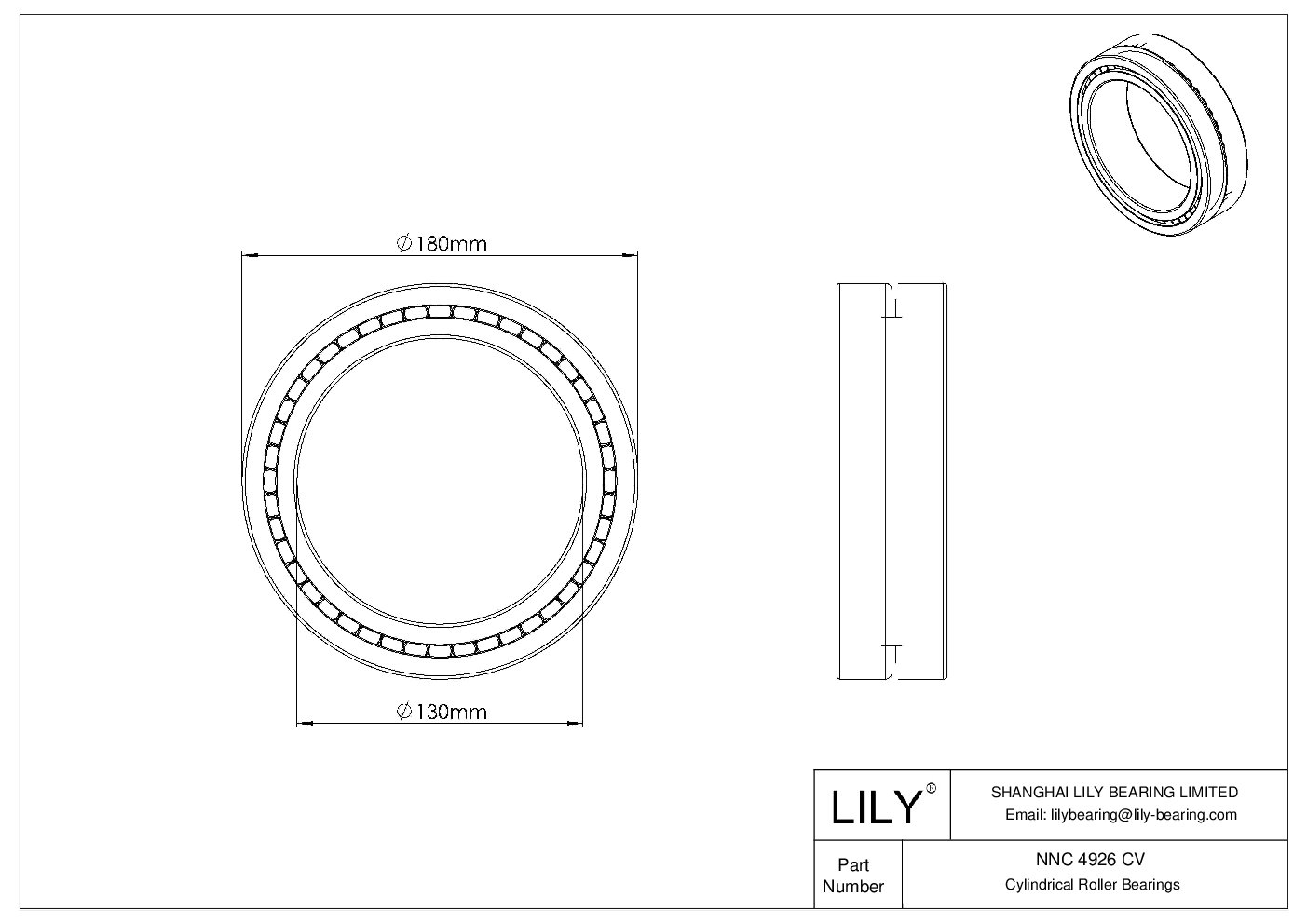 NNC 4926 CV Double Row Full Complement Cylindrical Roller Bearings cad drawing