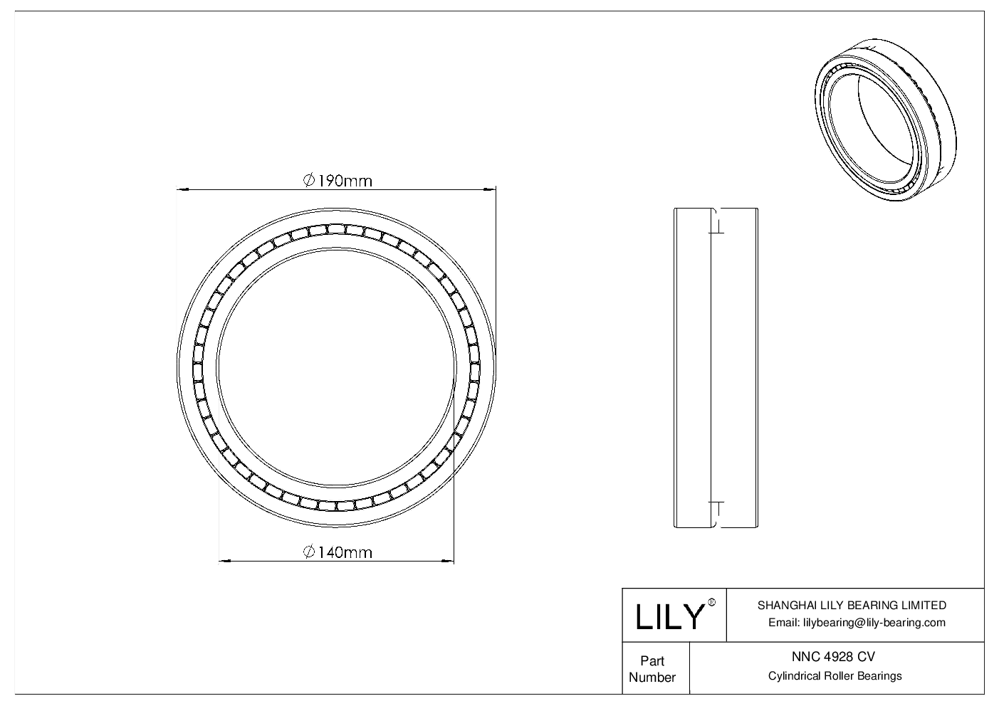 NNC 4928 CV Double Row Full Complement Cylindrical Roller Bearings cad drawing