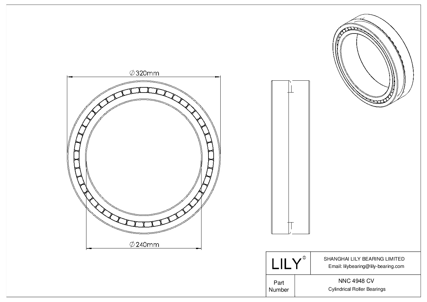 NNC 4948 CV Double Row Full Complement Cylindrical Roller Bearings cad drawing