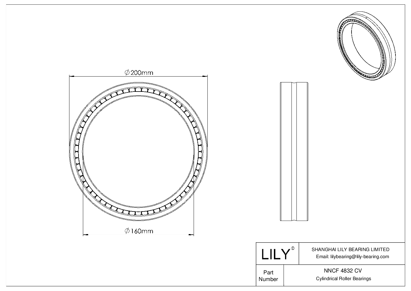 NNCF 4832 CV 双列满装圆柱滚子轴承 cad drawing