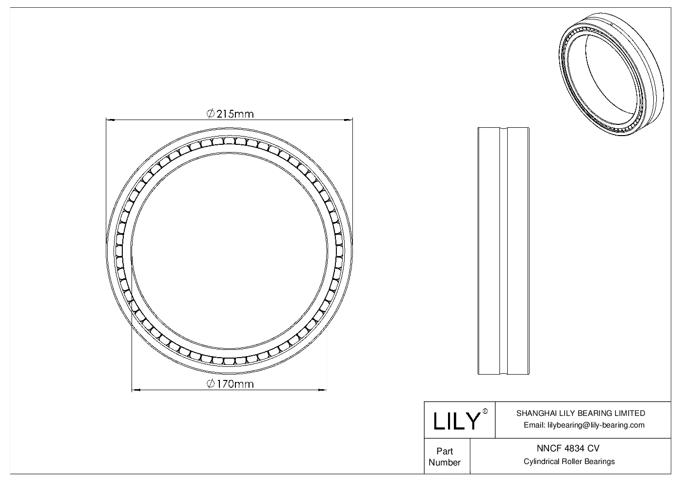 NNCF 4834 CV Double Row Full Complement Cylindrical Roller Bearings cad drawing