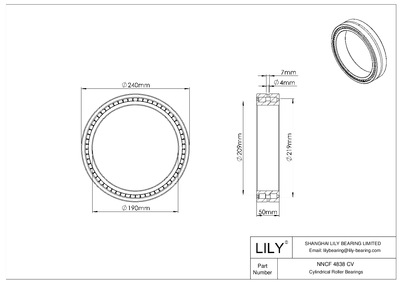 NNCF 4838 CV Double Row Full Complement Cylindrical Roller Bearings cad drawing