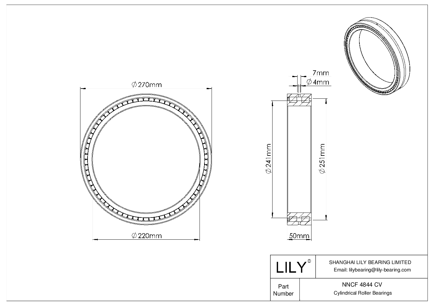 NNCF 4844 CV Double Row Full Complement Cylindrical Roller Bearings cad drawing