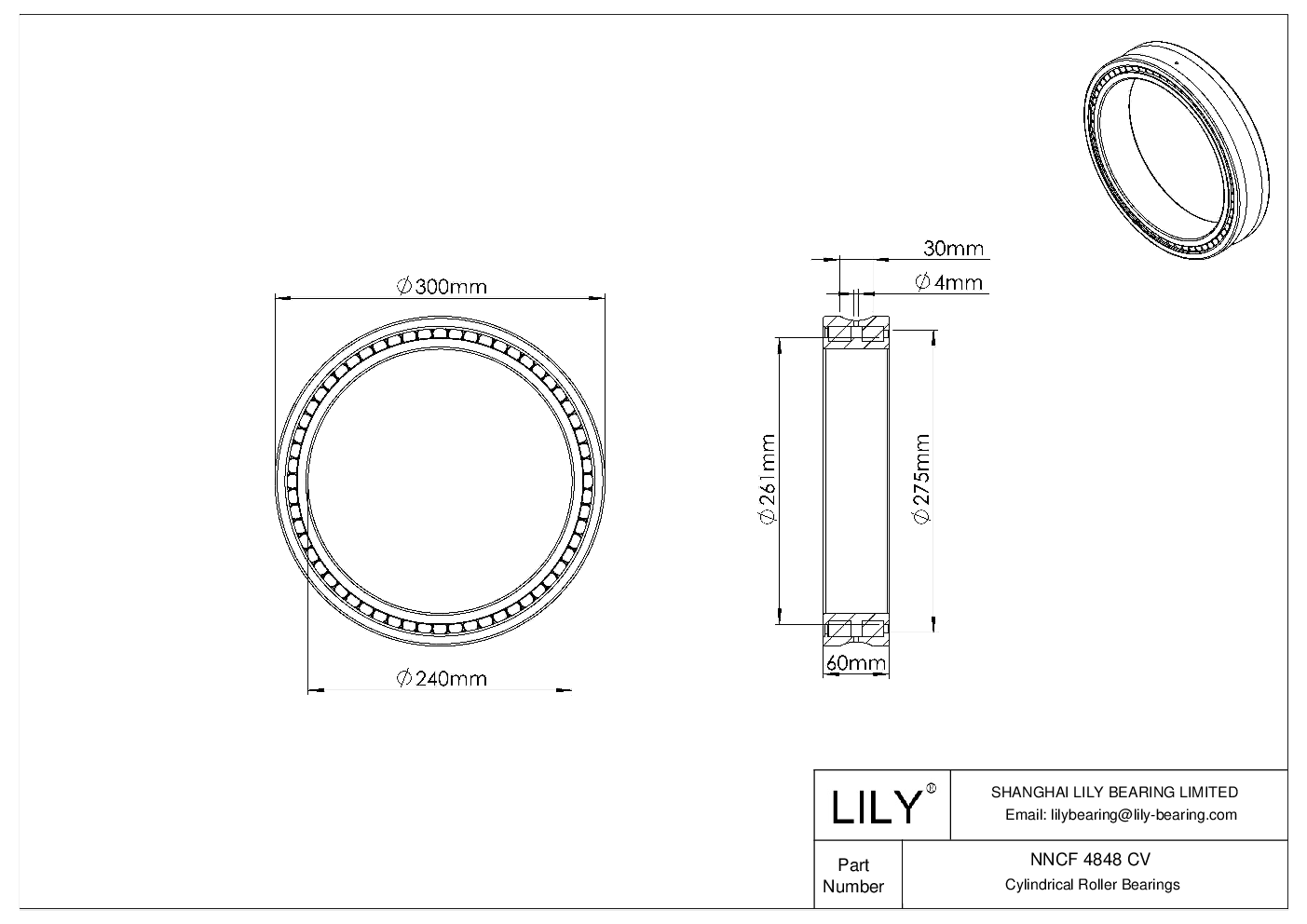 NNCF 4848 CV Double Row Full Complement Cylindrical Roller Bearings cad drawing