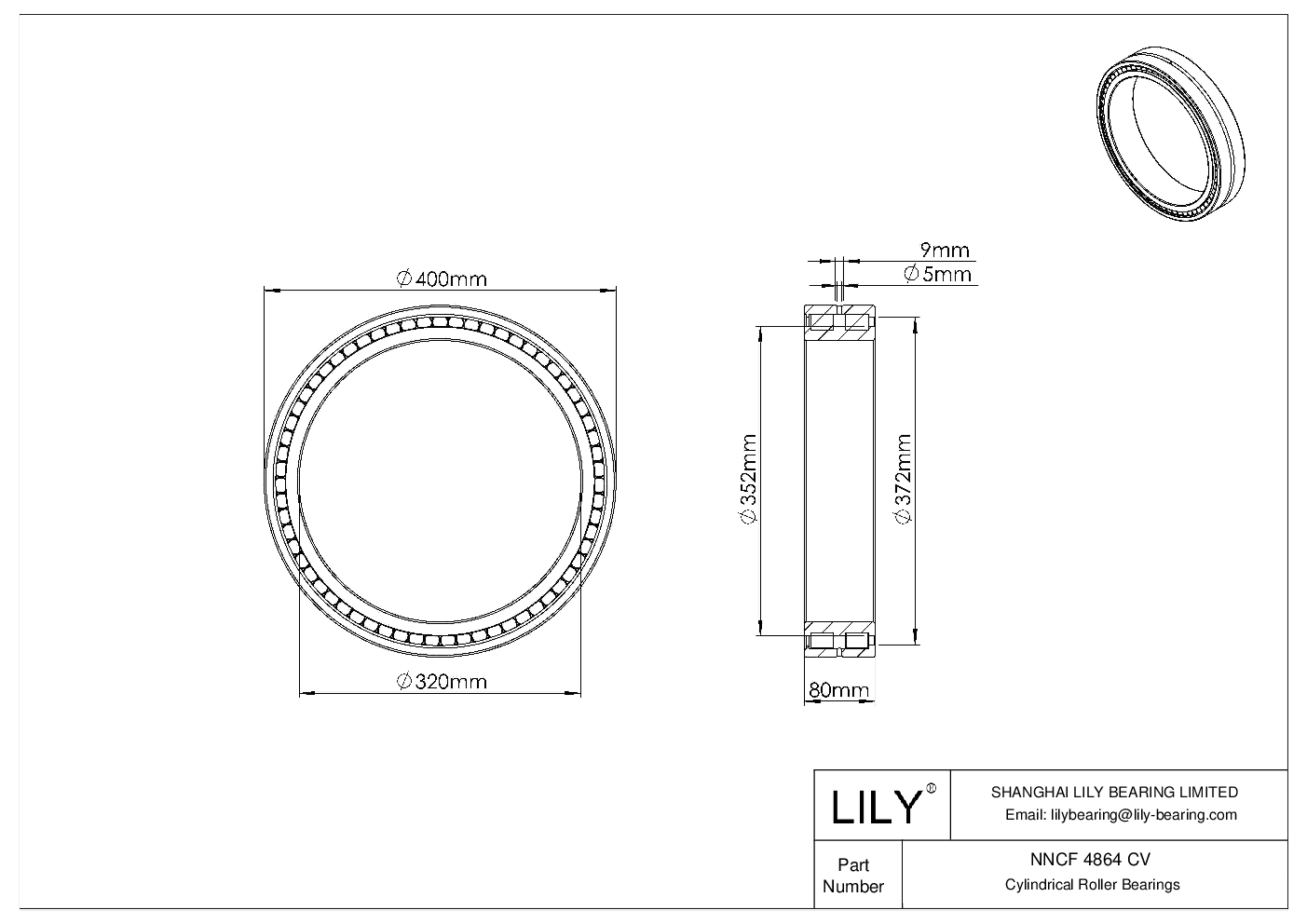 NNCF 4864 CV Double Row Full Complement Cylindrical Roller Bearings cad drawing