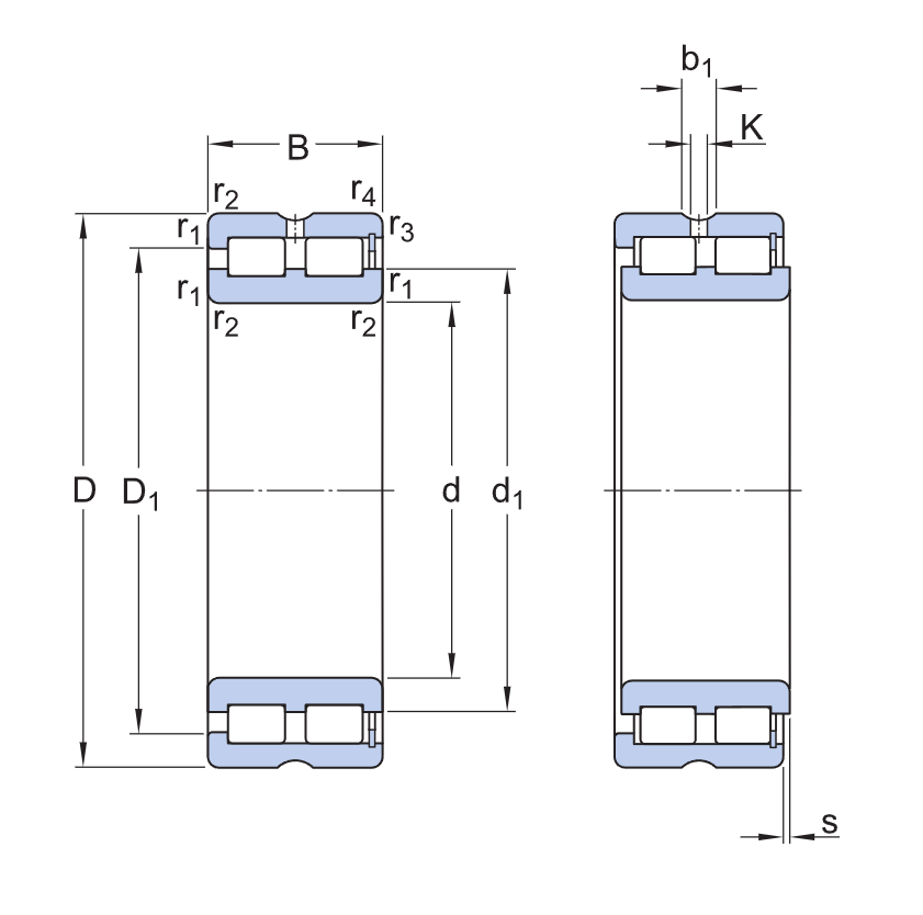 NNCF 4872 CV Double Row Full Complement Cylindrical Roller Bearings cad drawing