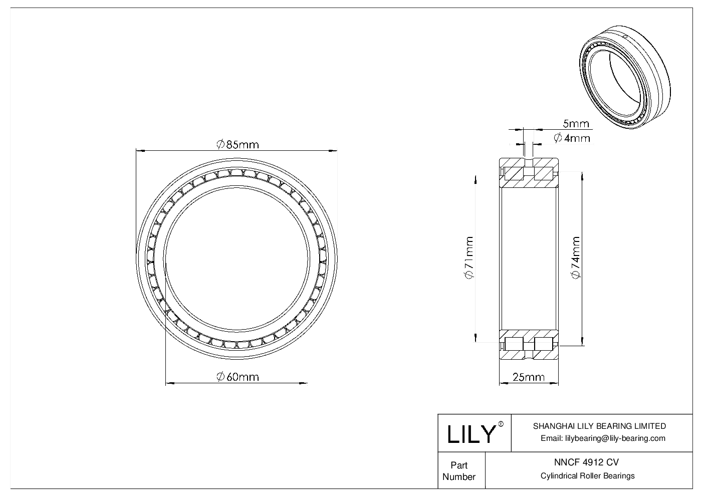 NNCF 4912 CV Double Row Full Complement Cylindrical Roller Bearings cad drawing