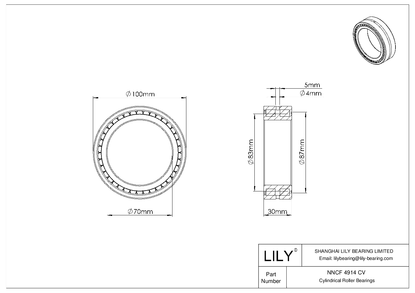 NNCF 4914 CV Double Row Full Complement Cylindrical Roller Bearings cad drawing