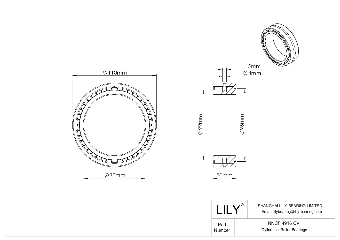 NNCF 4916 CV Double Row Full Complement Cylindrical Roller Bearings cad drawing