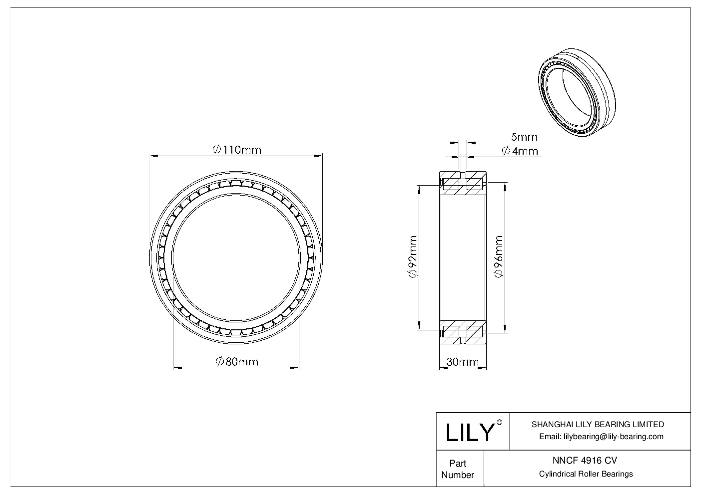 NNCF 4916 CV 双列满装圆柱滚子轴承 cad drawing