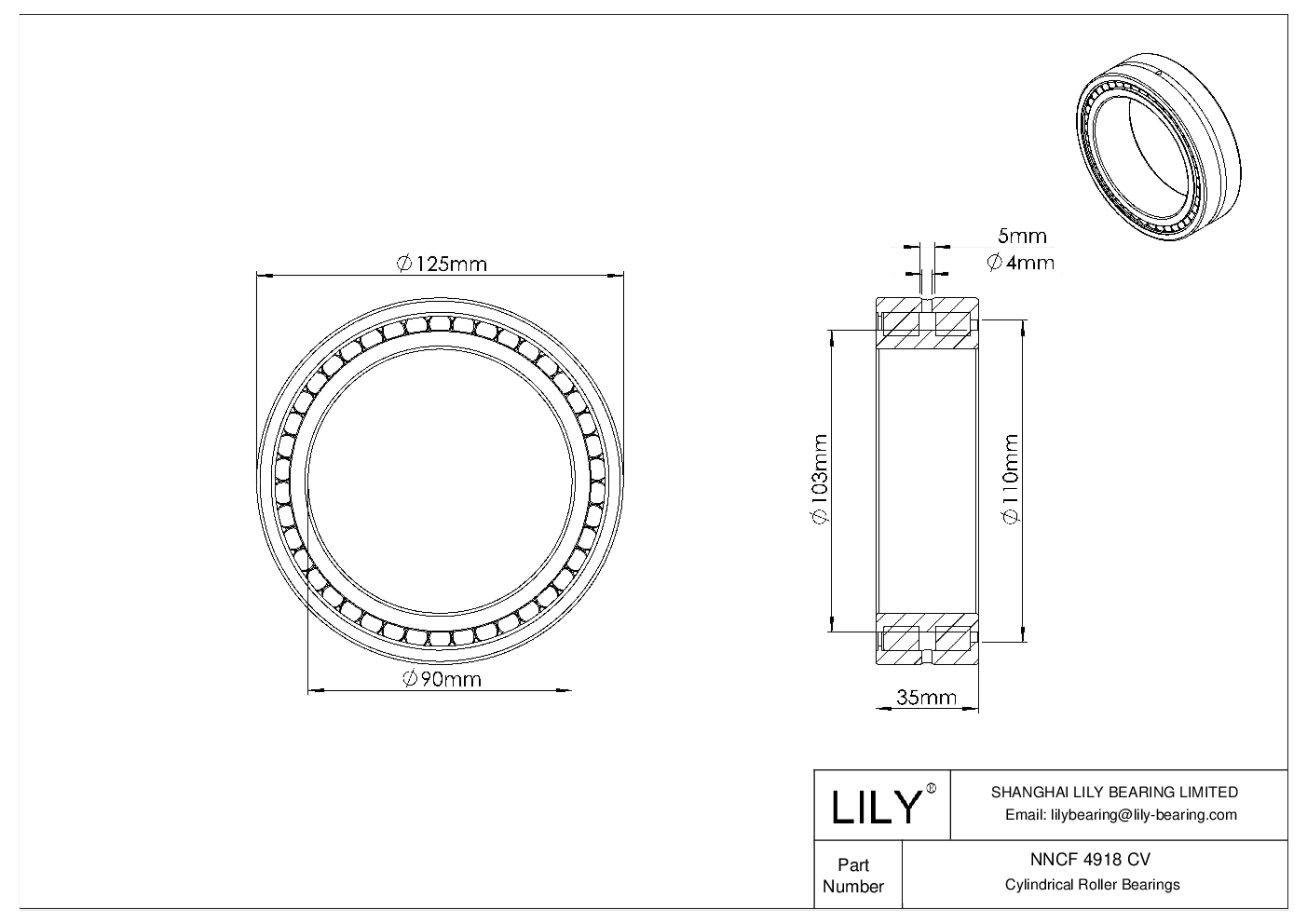 NNCF 4918 CV Double Row Full Complement Cylindrical Roller Bearings cad drawing