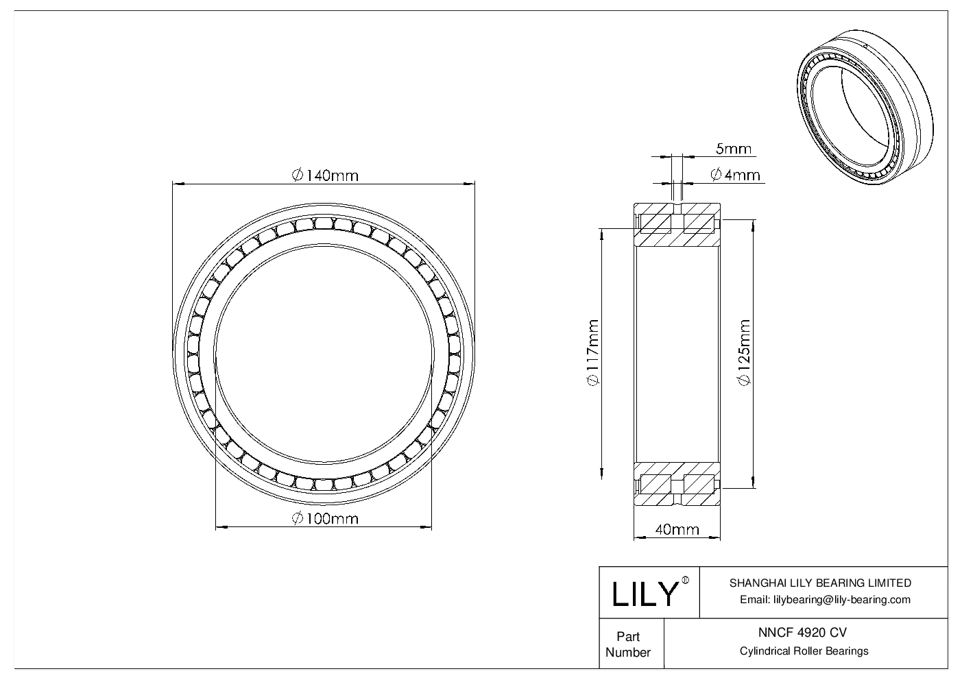 NNCF 4920 CV Double Row Full Complement Cylindrical Roller Bearings cad drawing