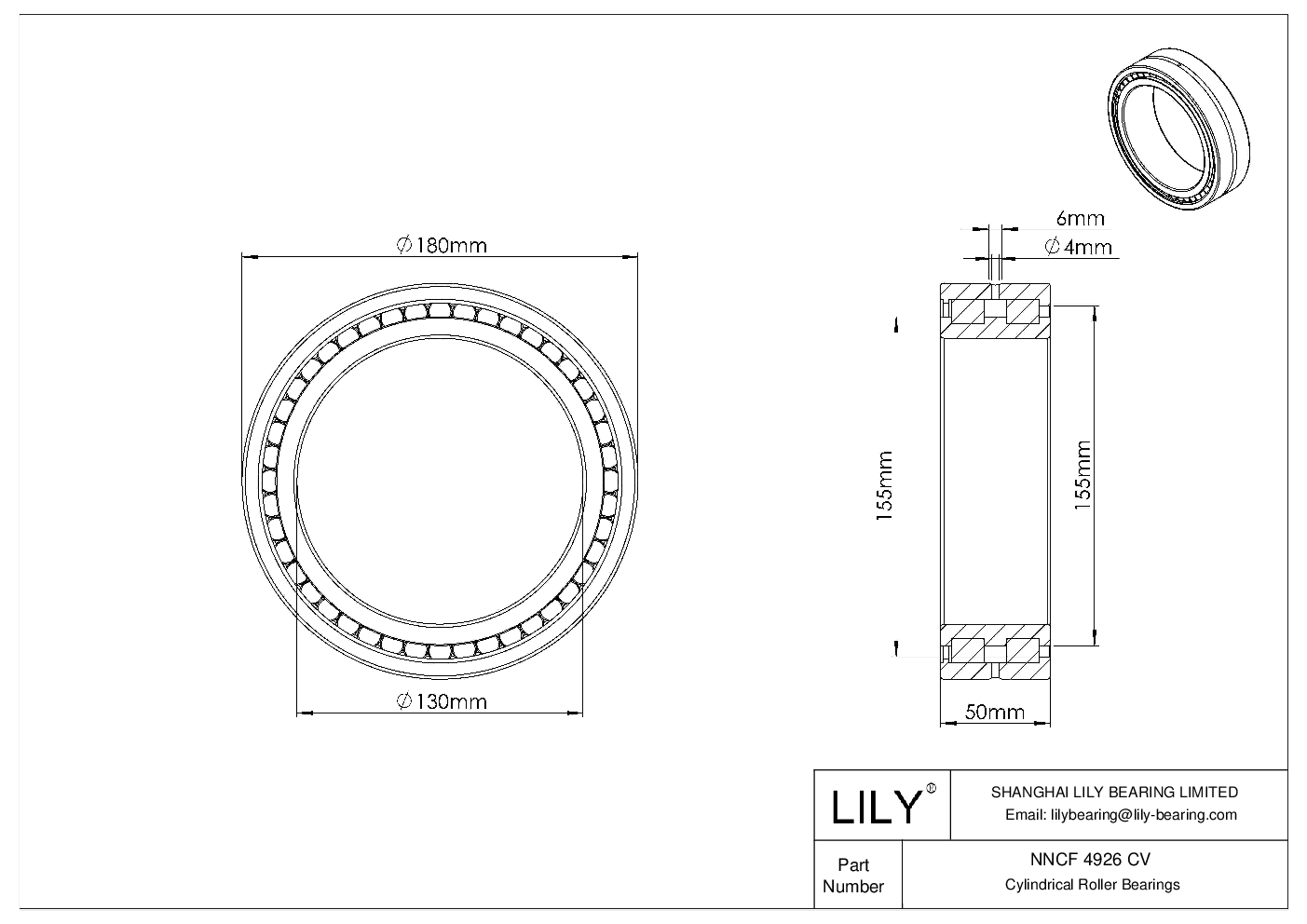NNCF 4926 CV Double Row Full Complement Cylindrical Roller Bearings cad drawing