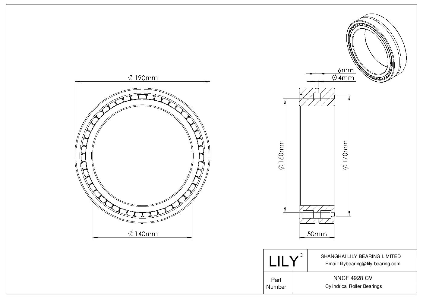 NNCF 4928 CV Double Row Full Complement Cylindrical Roller Bearings cad drawing