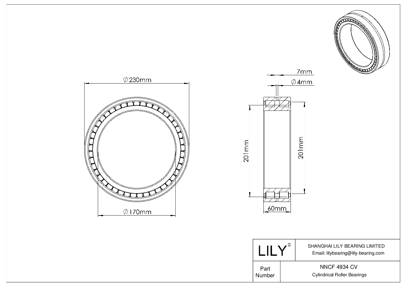 NNCF 4934 CV Double Row Full Complement Cylindrical Roller Bearings cad drawing