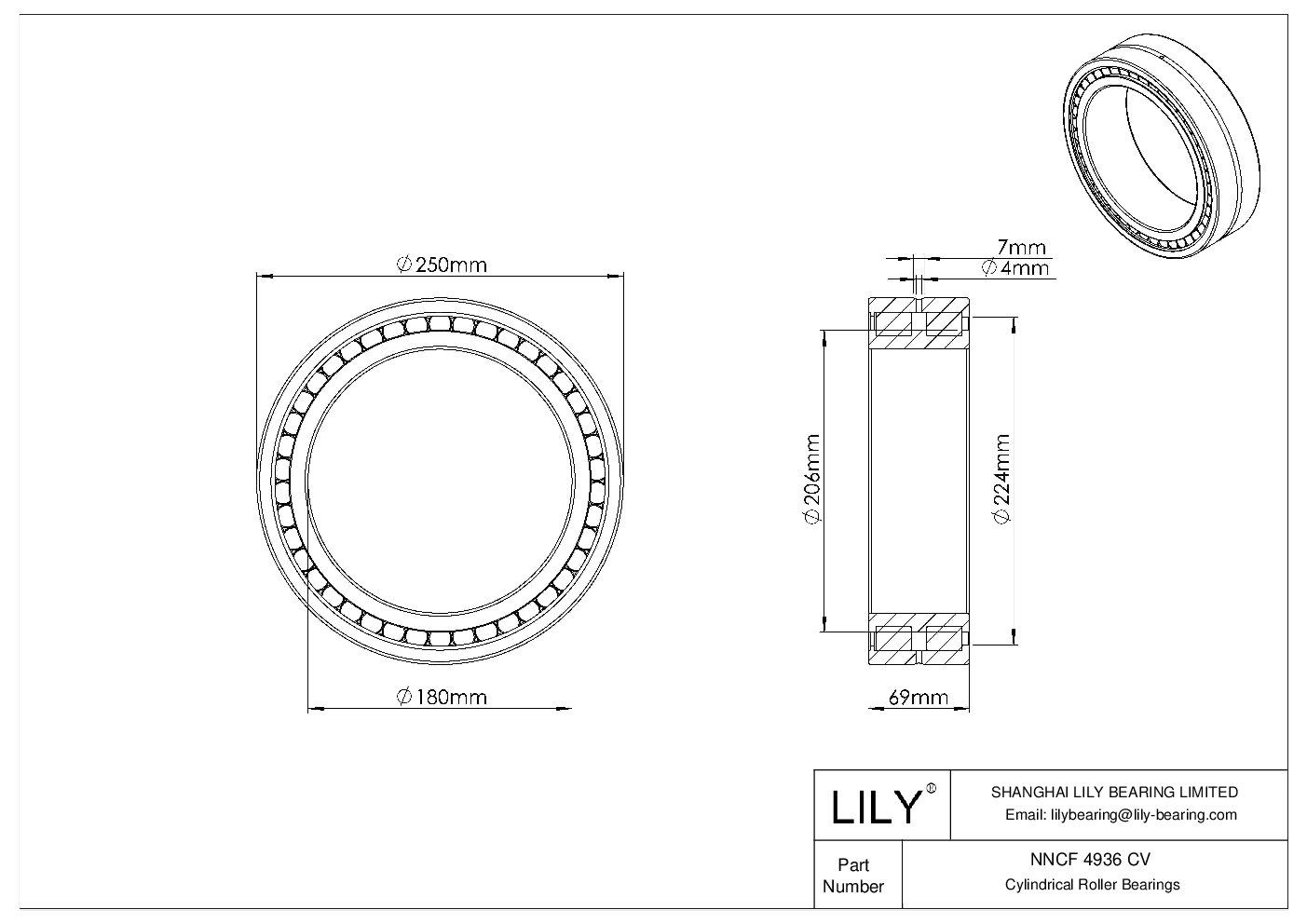 NNCF 4936 CV 双列满装圆柱滚子轴承 cad drawing