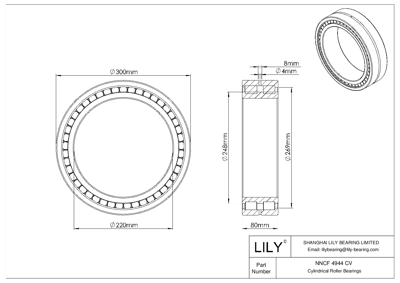 NNCF 4944 CV Rodamientos de rodillos cilíndricos de doble hilera de dotación completa cad drawing