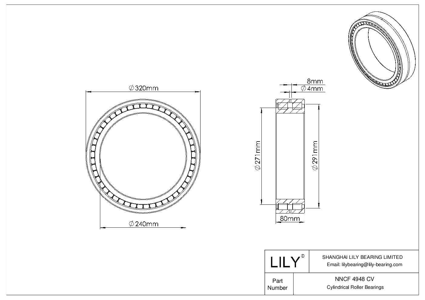 NNCF 4948 CV Double Row Full Complement Cylindrical Roller Bearings cad drawing