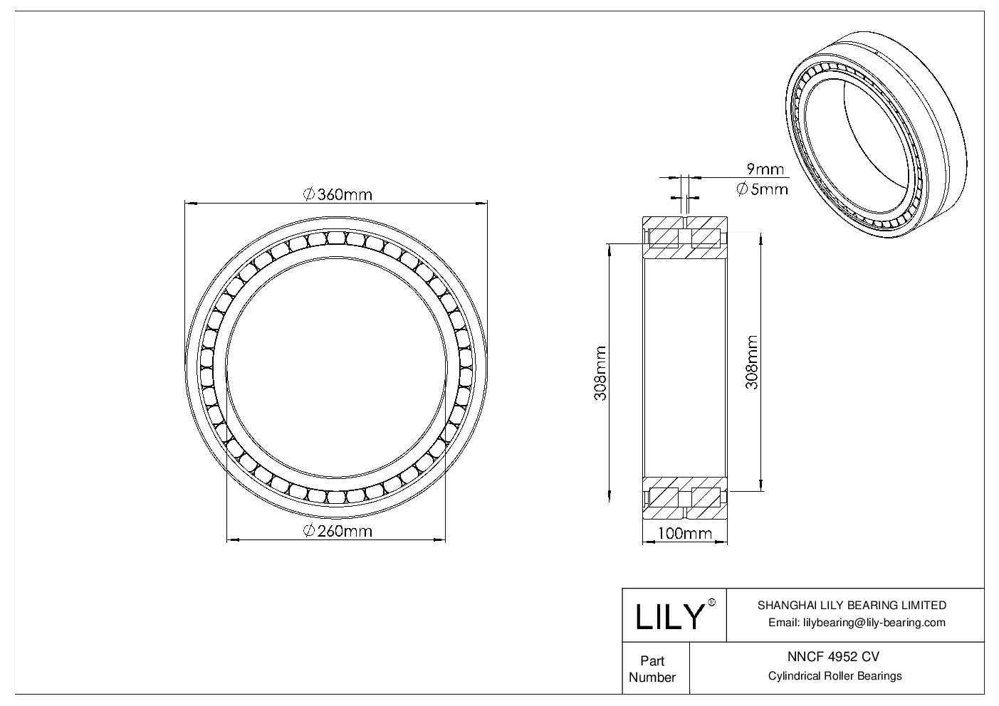 NNCF 4952 CV Double Row Full Complement Cylindrical Roller Bearings cad drawing