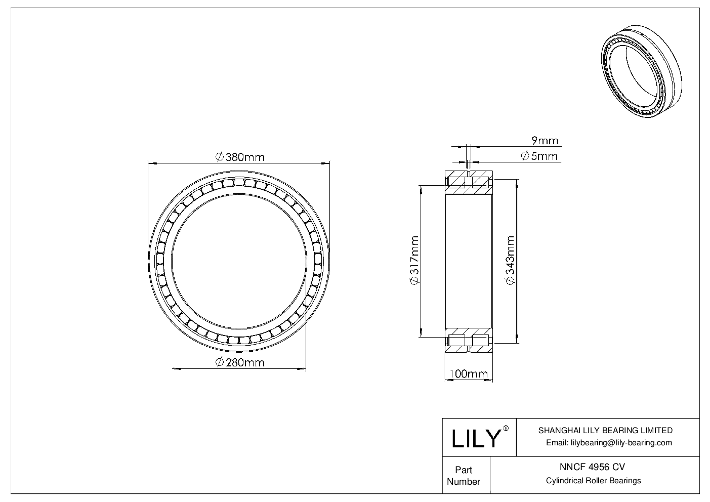 NNCF 4956 CV 双列满装圆柱滚子轴承 cad drawing