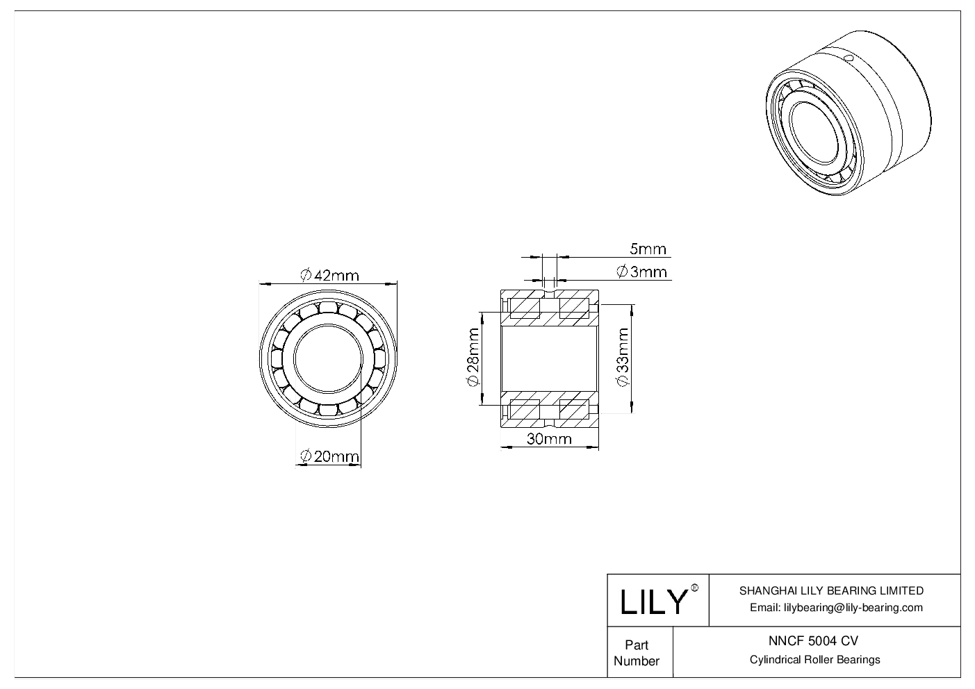 NNCF 5004 CV Double Row Full Complement Cylindrical Roller Bearings cad drawing