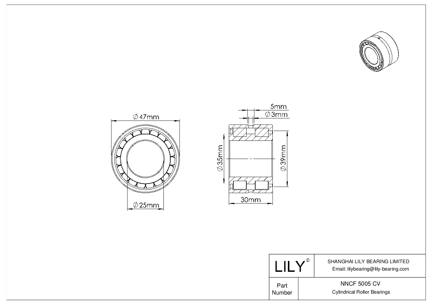 NNCF 5005 CV Double Row Full Complement Cylindrical Roller Bearings cad drawing