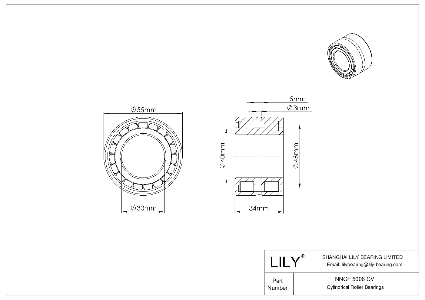 NNCF 5006 CV Double Row Full Complement Cylindrical Roller Bearings cad drawing