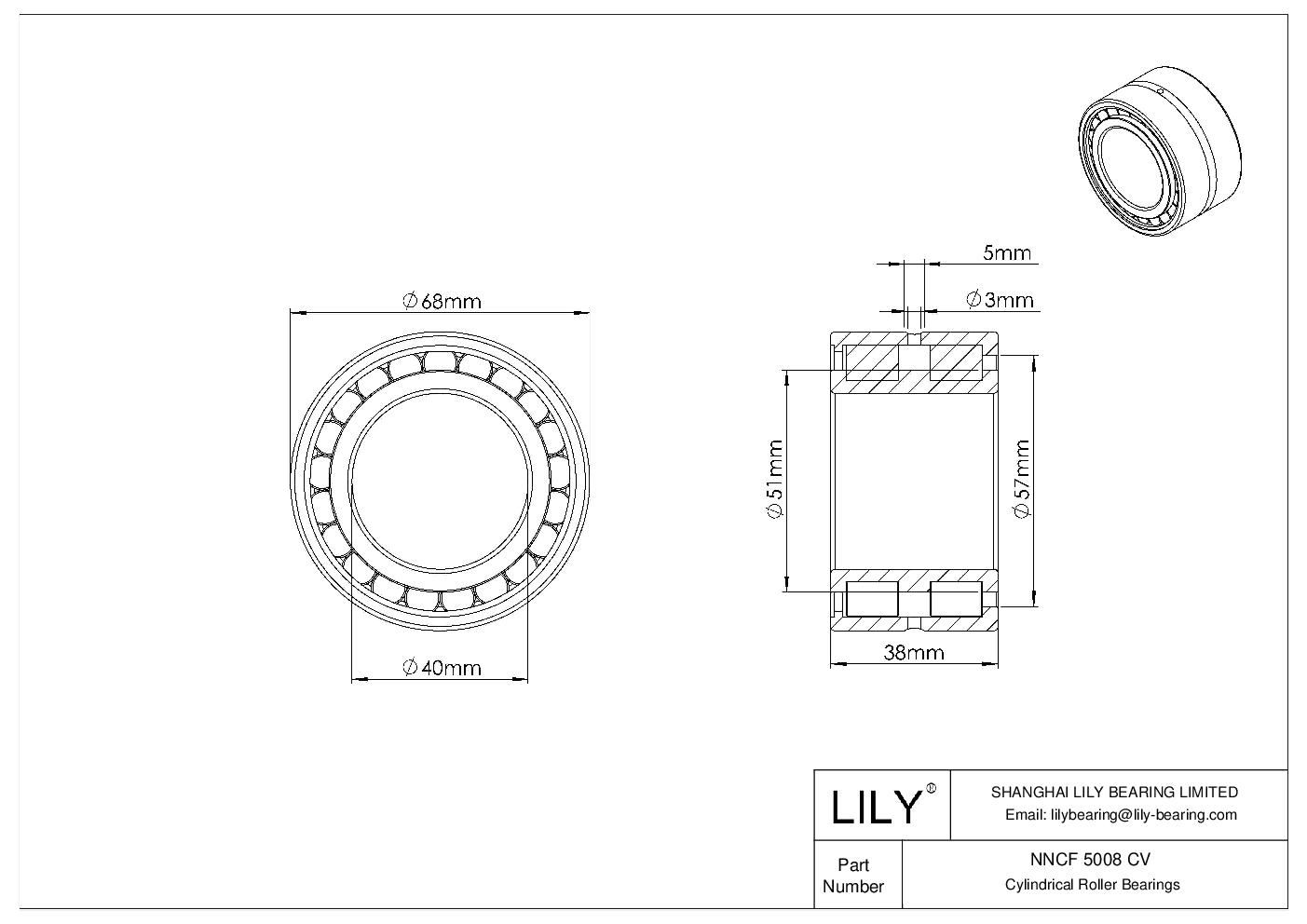 NNCF 5008 CV Double Row Full Complement Cylindrical Roller Bearings cad drawing