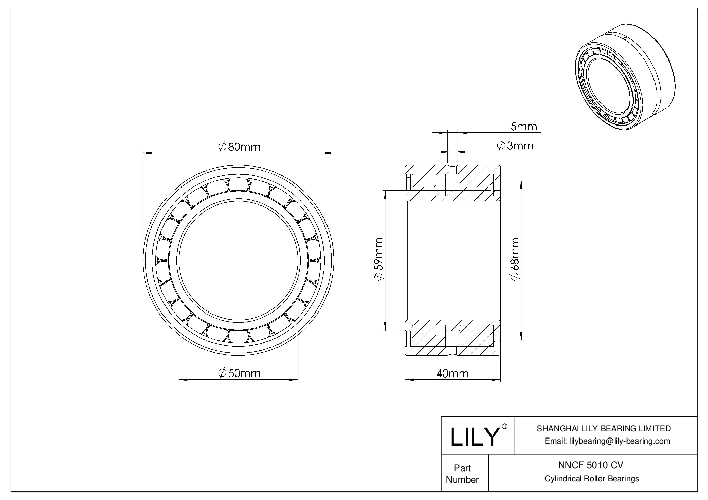 NNCF 5010 CV Double Row Full Complement Cylindrical Roller Bearings cad drawing