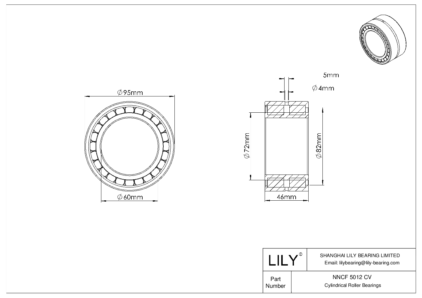 NNCF 5012 CV Double Row Full Complement Cylindrical Roller Bearings cad drawing