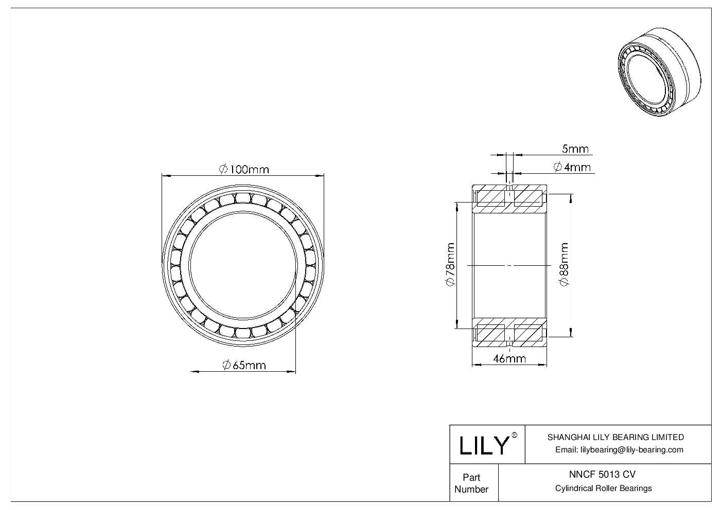 NNCF 5013 CV Double Row Full Complement Cylindrical Roller Bearings cad drawing