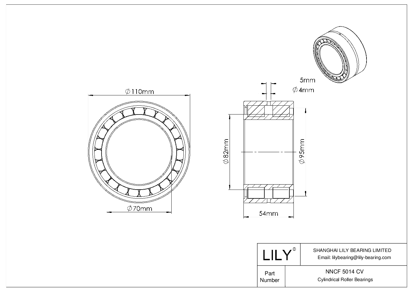 NNCF 5014 CV Double Row Full Complement Cylindrical Roller Bearings cad drawing
