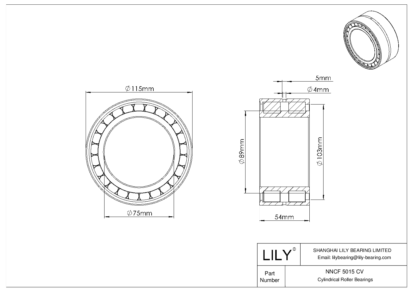 NNCF 5015 CV Double Row Full Complement Cylindrical Roller Bearings cad drawing