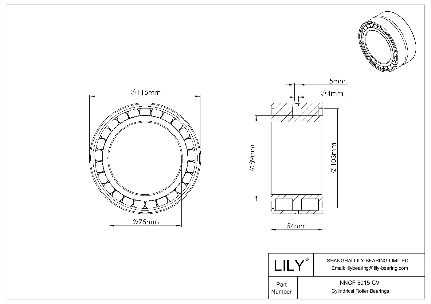 NNCF 5015 CV 双列满装圆柱滚子轴承 cad drawing