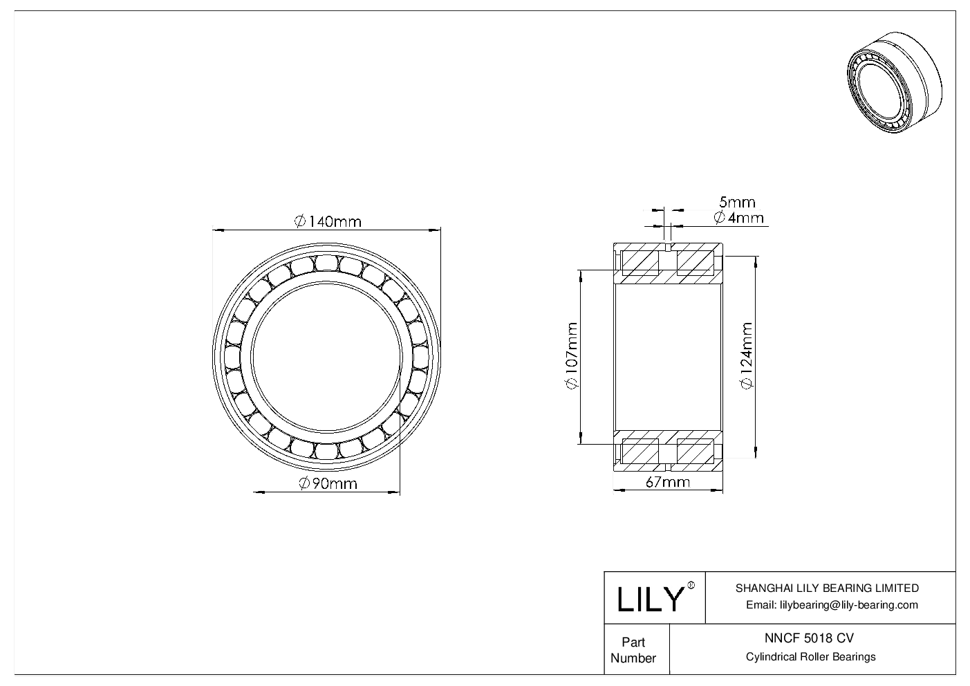 NNCF 5018 CV Double Row Full Complement Cylindrical Roller Bearings cad drawing
