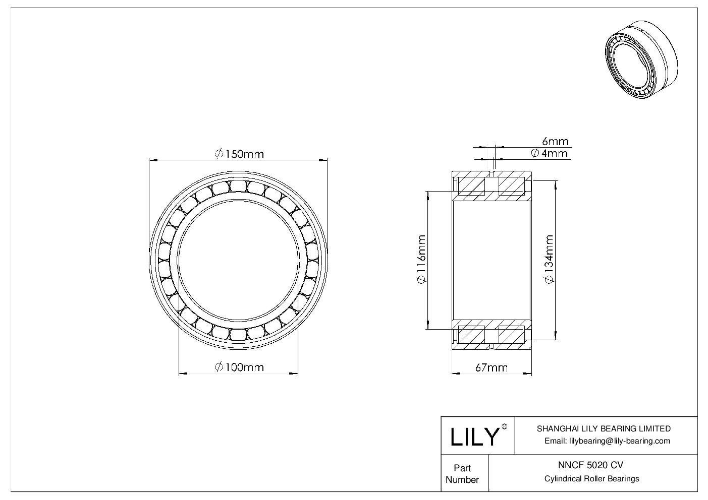 NNCF 5020 CV Double Row Full Complement Cylindrical Roller Bearings cad drawing