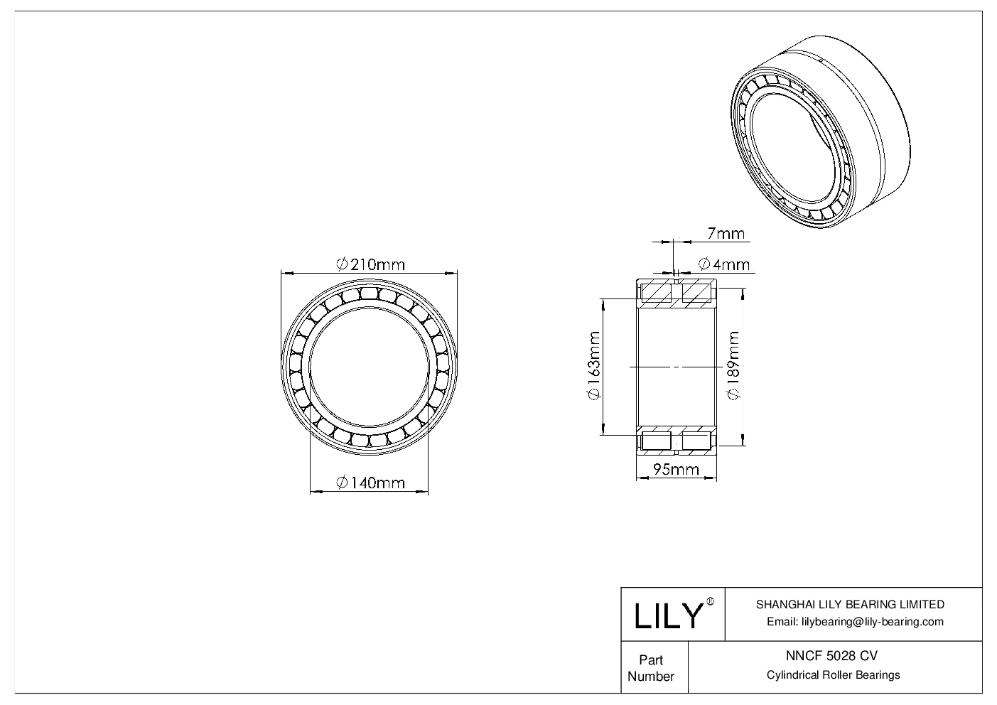 NNCF 5028 CV Double Row Full Complement Cylindrical Roller Bearings cad drawing