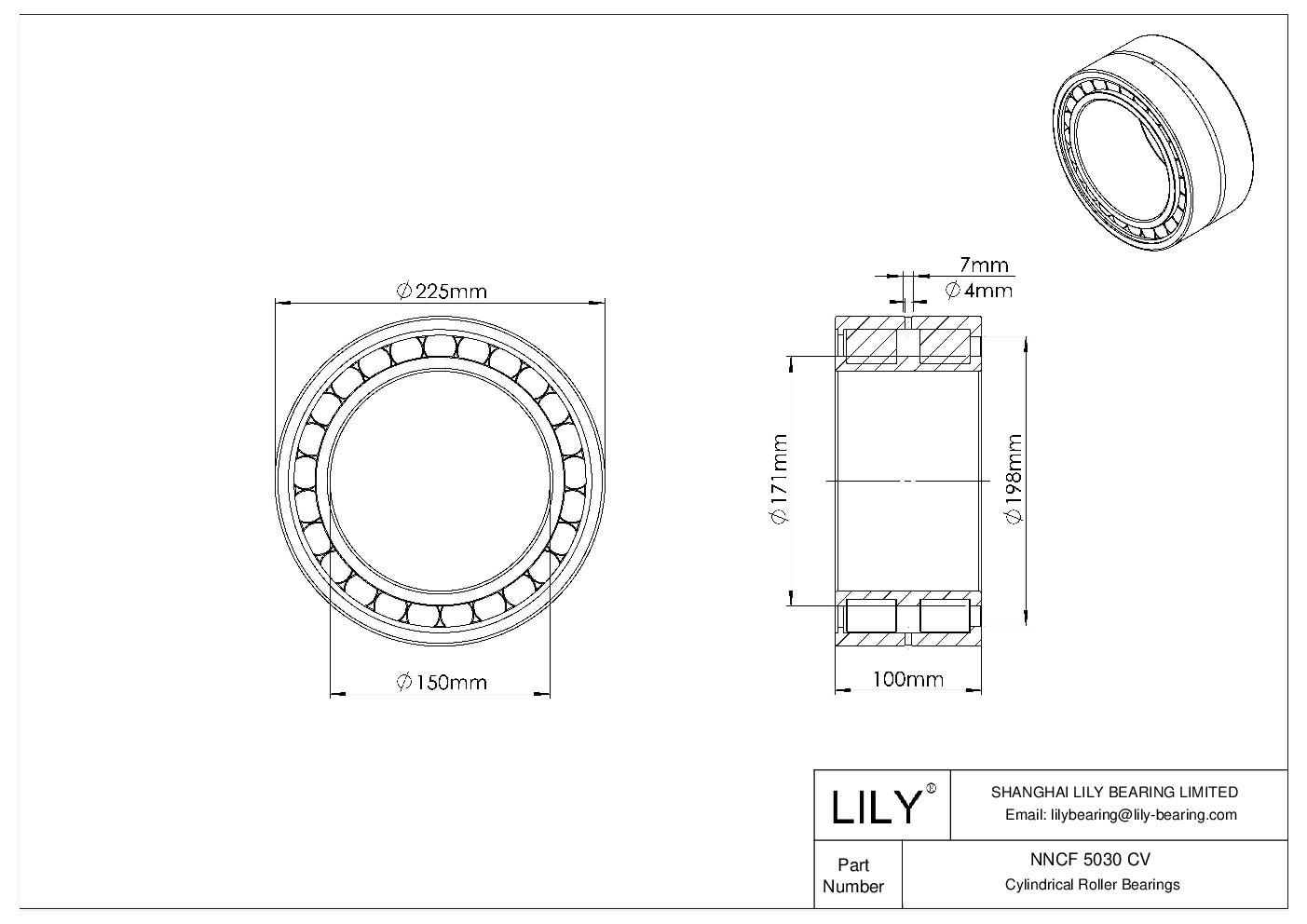 NNCF 5030 CV Double Row Full Complement Cylindrical Roller Bearings cad drawing