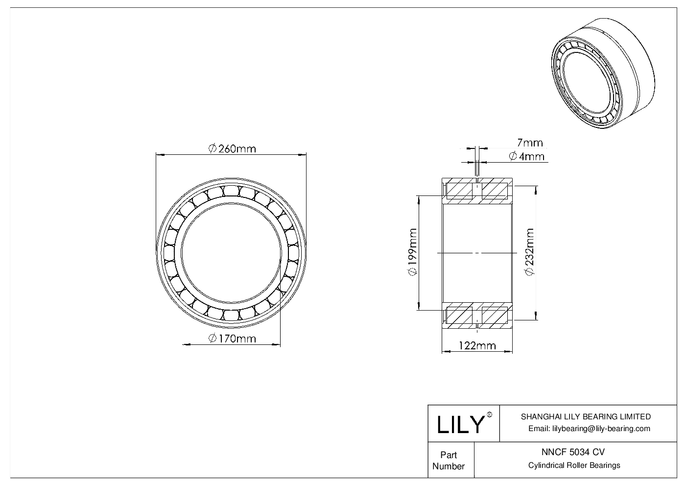 NNCF 5034 CV Double Row Full Complement Cylindrical Roller Bearings cad drawing